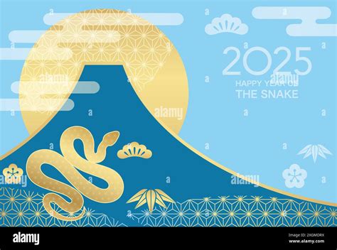 2025 The Year Of The Snake Greeting Card With Snow Covered Mt Fuji