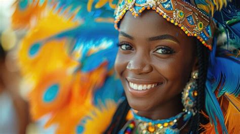 Premium Photo Portrait Of A Woman In Colorful Carnival Costume With