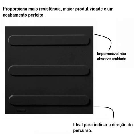 Piso Tátil Direcional Preto 25 x 50cm Duad