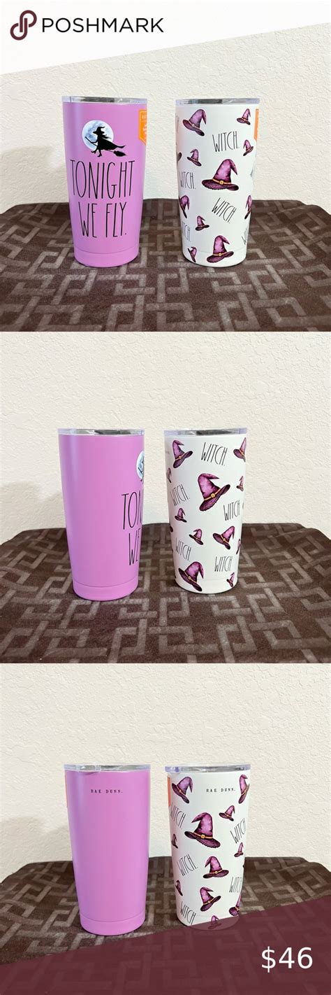 New Rae Dunn Halloween Insulated Tumbler Set Witch Purple Tonight We Fly