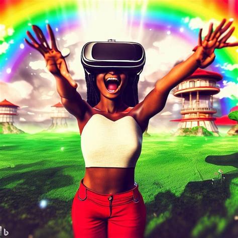 Premium Ai Image A Happy Black Women Wearing A Vr Headset In A