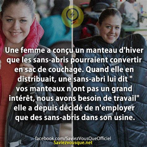 Une femme a conçu un manteau dhiver que les sans abris pourraient