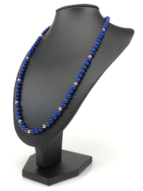 Lot 14k Gold Lapis Gold Beaded Necklace