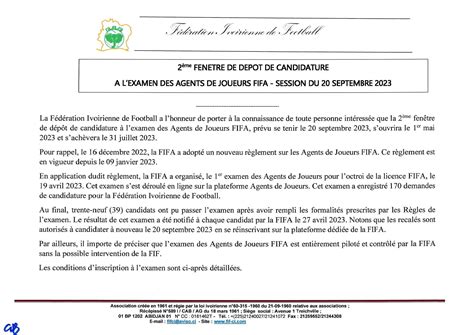 Examen Agents de Joueurs FIFA 2è session septembre 2023 Voici la