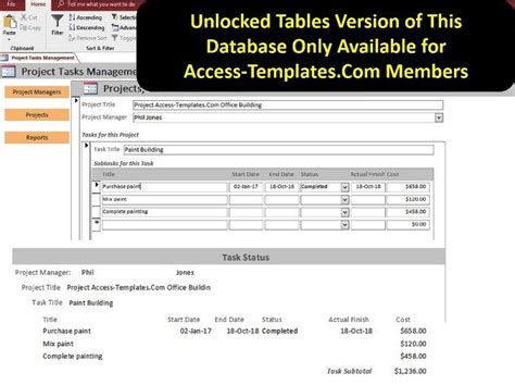 Microsoft Access Project And Task Management Database Template For