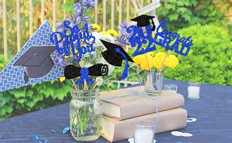 Blue Glitter Graduation Centerpieces For Tables 2022