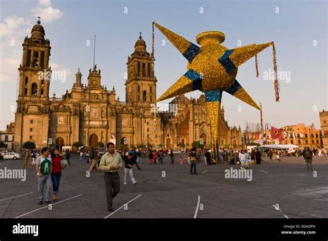 Cathedral With Traditional Mexican Piñata Hanging In Mexico Citys