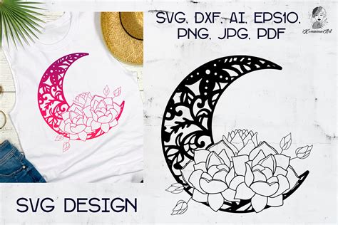 Crescent Moon And Lotus Svg Boho Moon Svg Mandala Svg