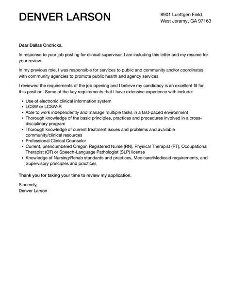 Clinical Supervisor Cover Letter Velvet Jobs