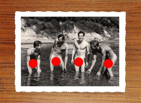 Vintage Male Nude Art Photo Print Naked Men Bathing Outdoors Erotic