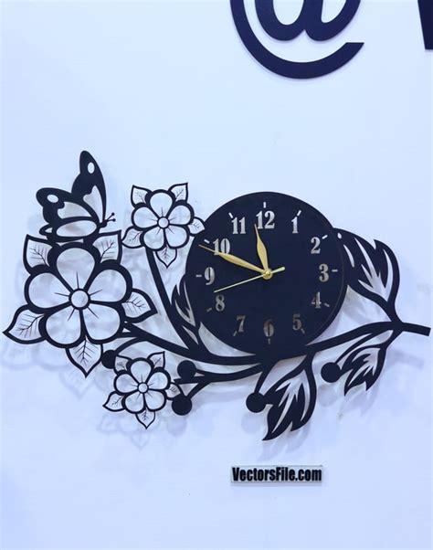 Laser Cut Wooden Flower Wall Clock Room Decor Clock Design Dxf And Cdr File Vectors File