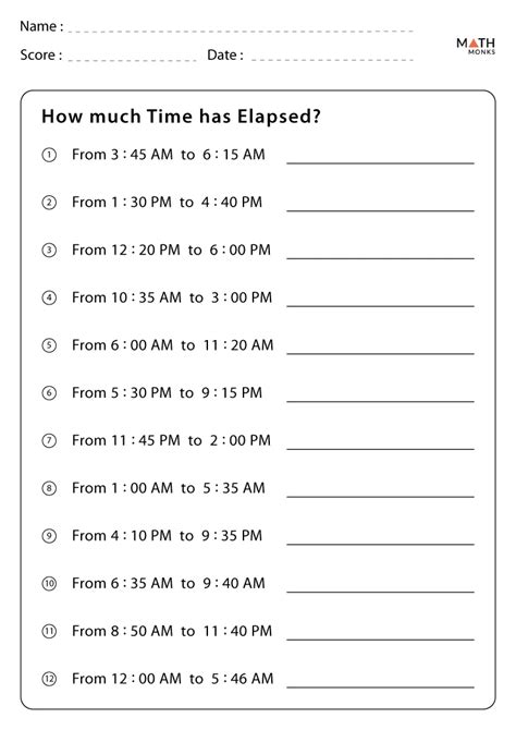 Elapsed Time Worksheets Math Monks