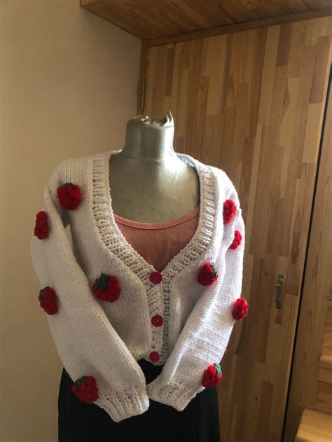 Strawberry Handmade Cardigan For Women Strawberry Cardigan Etsy