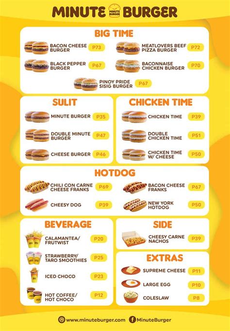 Menu At Minute Burger Victory Mall Pasay Restaurant Pasay