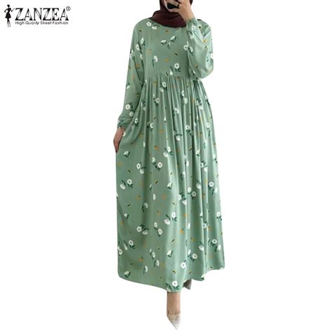 Zanzea Women Vintage Long Sleeves Floral Printing Crew Neck Doll