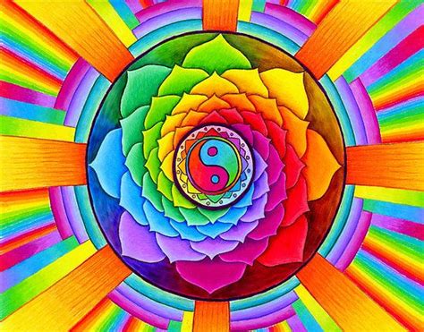 Healing Lotus Rainbow Yin Yang Psychedelic Mandala Art Print By Rebecca