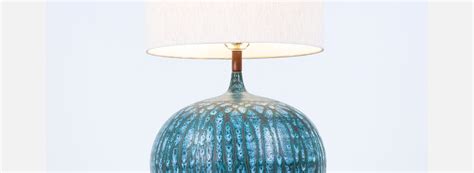 Mid Century Modern Turquoise Glaze Ceramic Table Lamp Danish Modern La