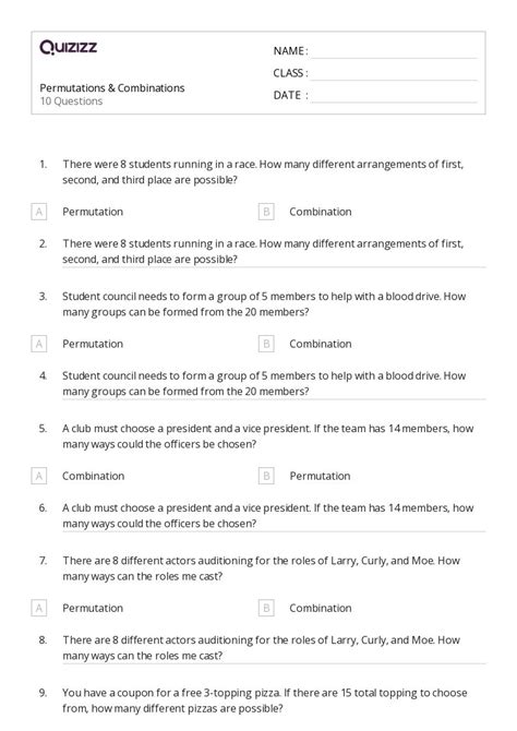 50 Permutations Worksheets For 11th Class On Quizizz Free And Printable