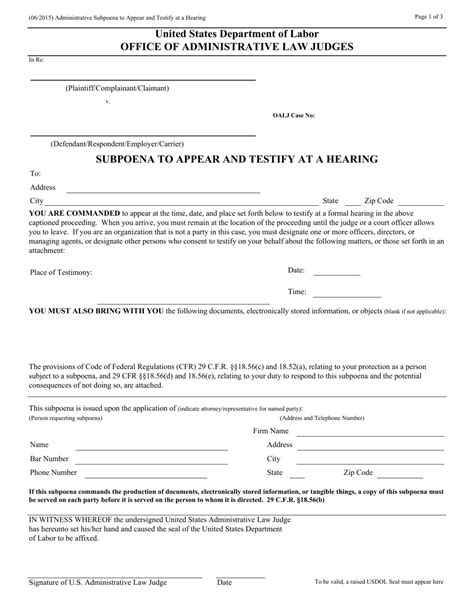 Administrative Subpoena To Appear Testify At A Hearing Fill Out