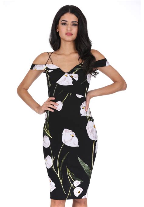 Ax Paris Womens Floral Off The Shoulder Midi Dress Online Exclusive