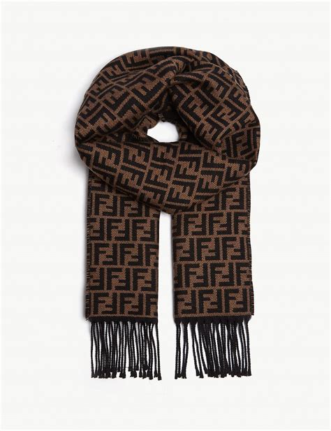 Fendi Ff Logo Wool Scarf In Brown For Men Lyst