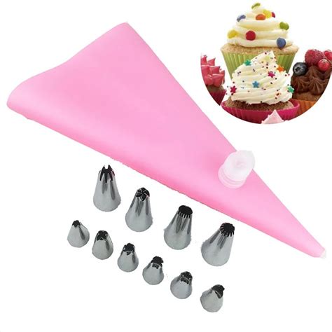 Buy 12pcs Reusable Silicone Pastry Bag Nozzles Set