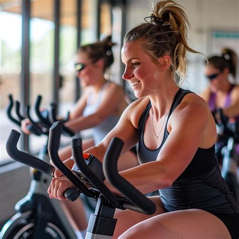 Cardio Workout Indoor Cycling Spinning Class With A Professional