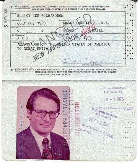 Elliot Lee Richardson Passport Watergate Scandal By Tom Topol