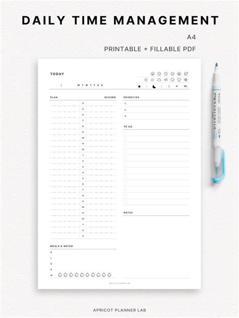 Daily Time Management A4 Printable Planner Insert Do1p Daily Schedule