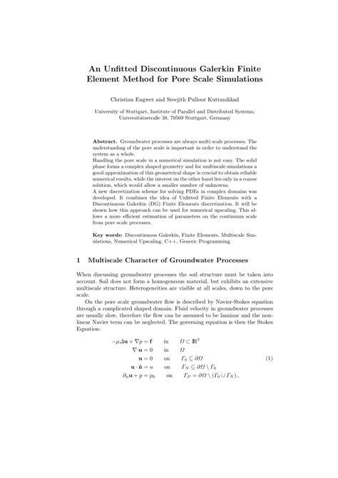 Pdf An Unfitted Discontinuous Galerkin Finite Element Method For Pore