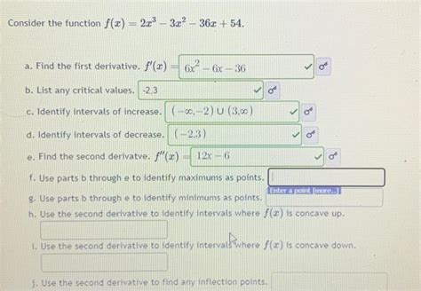 Solved Consider The Function F X 2x3−3x2−36x 54 A Find The