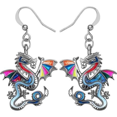 Boucles D Oreilles Dragon Fantaisie En Émail Alliage De Zinc Pendentif