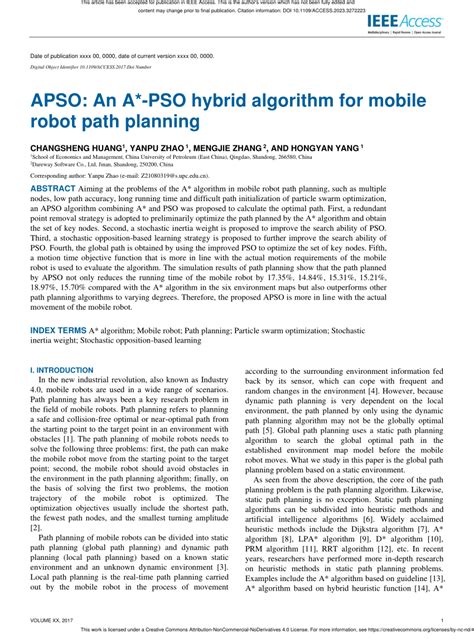 Pdf Apso An A Pso Hybrid Algorithm For Mobile Robot Path Planning