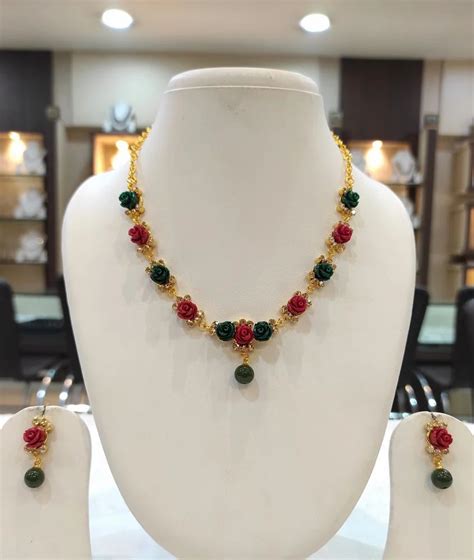 Magan Pearls And Jewels Coral Exclusive Necklace Set At Rs 1200set