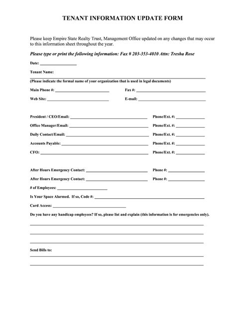 Printable Tenant Update Information Form Fill And Sign Printable