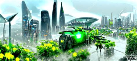 Futuristic Green Sustainable City Conceptual Illustration Stock