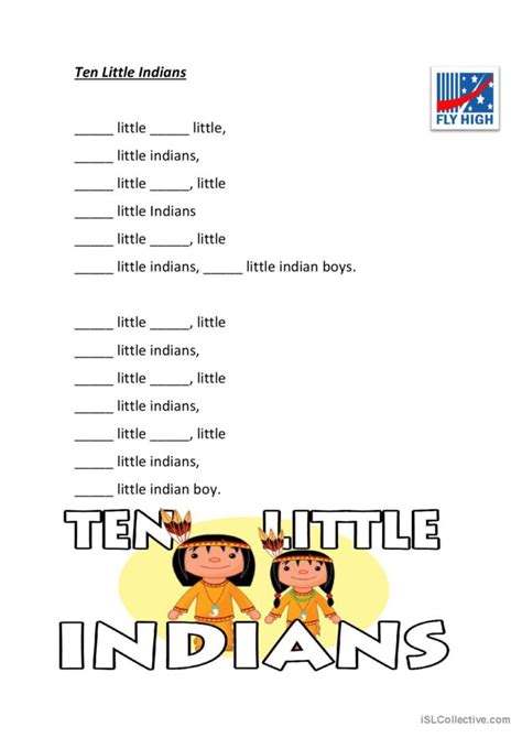 Ten Little Indians nursery rhyme and…: English ESL worksheets pdf & doc