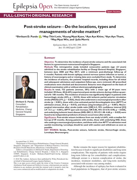 (PDF) Post-stroke Seizure; do the locations, types and managements of ...