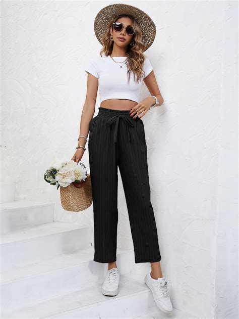 Shein Frenchy Paperbag Waist Knot Front Pants Shein Usa