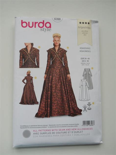 Elegant Royal Renaissance Gown Burda 6398 8 18 New Sewing Etsy