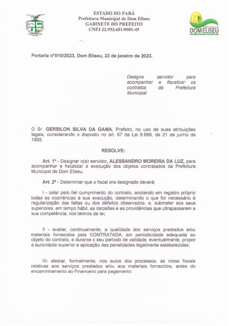 ATO DE DESIGNAÇÃO DO FISCAL DO CONTRATO Prefeitura Municipal de Dom