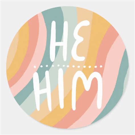 He Him Pronouns Rainbow Handlettering Sheet Of Classic Round Sticker