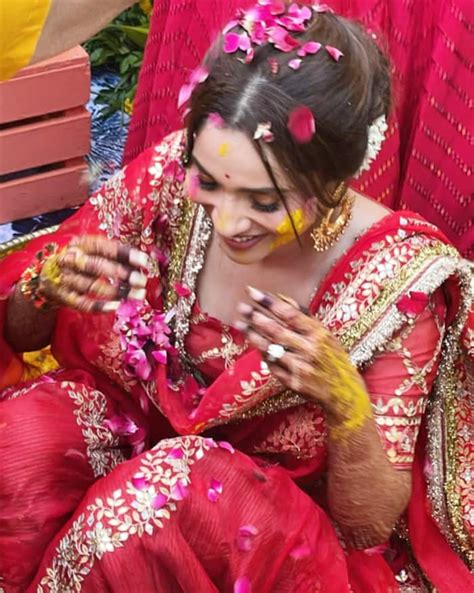 Ankita Lokhande Wears Red Sharara Suit For Haldi Ceremony Actor And