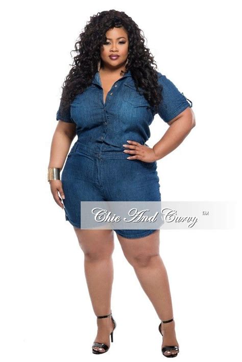 Plus Size Denim Jumpsuit Romper with Short Sleeves – Chic And Curvy ...