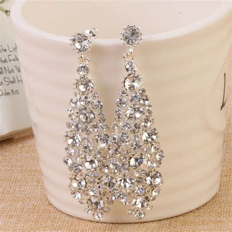 European style luxury long earrings earrings ladies bride crystal ...