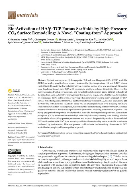 Pdf Bio Activation Of Ha Tcp Porous Scaffolds By High Pressure Co