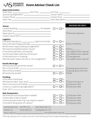 Fillable Online As Sdsu Event Advisor Check List Form Instructions Fax