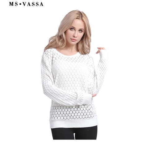 Ms Vassa Winter Autumn 2017 New Ladies Hollow Out Sweaters O Neck