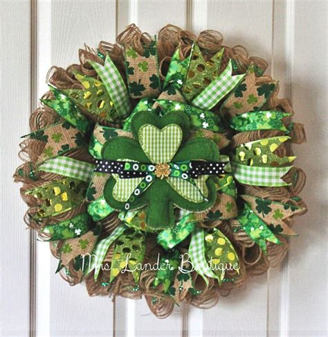 Saint Patricks Day Burlap Deco Mesh Wreath Shamrock Etsy Deco Mesh Wreaths Mesh Wreaths