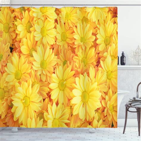 Yellow Flower Shower Curtain Lively Dasies Print For Bathroom Ebay